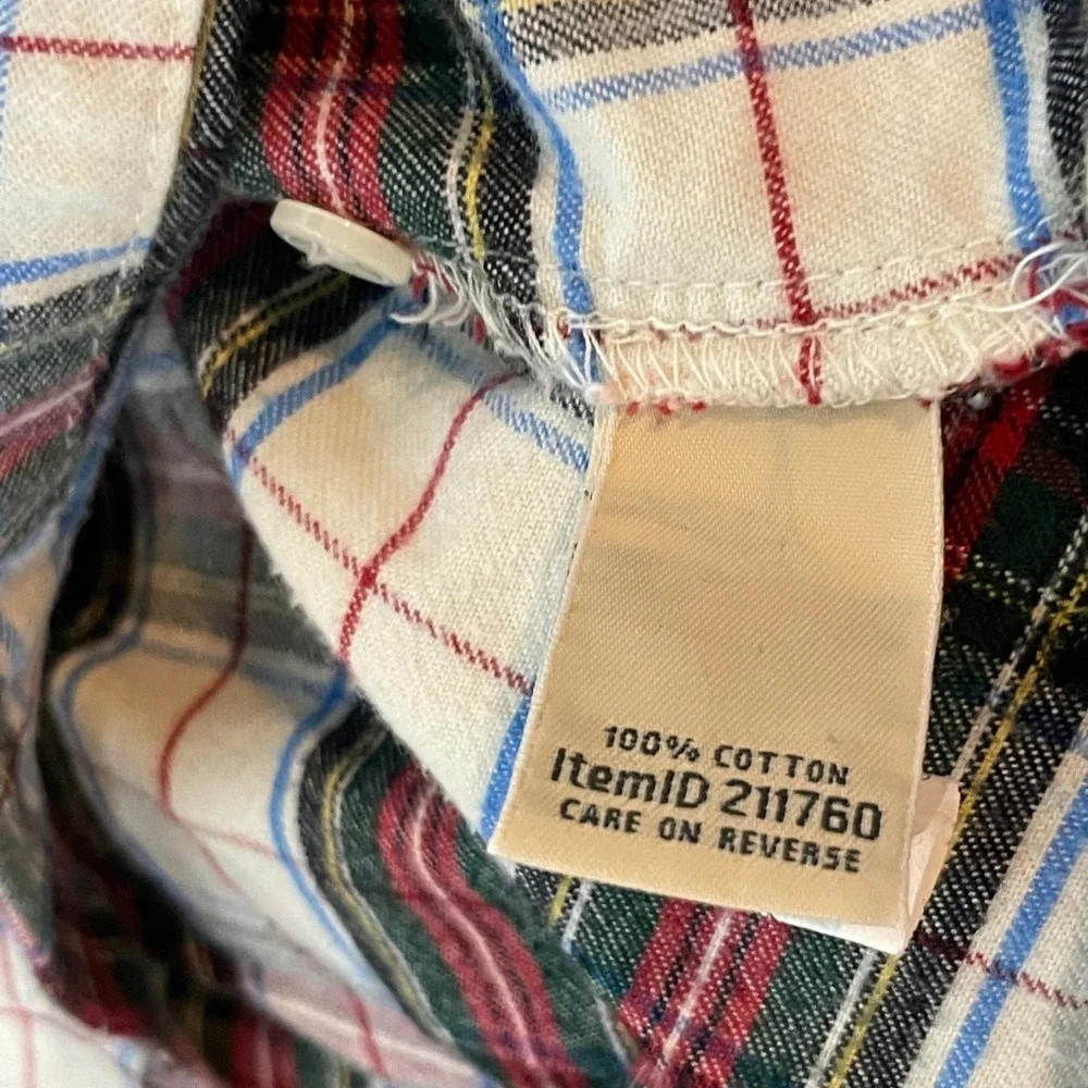 LL Bean Womens XL Flannel Nightgown Red White Blue Plaid 100% Cotton